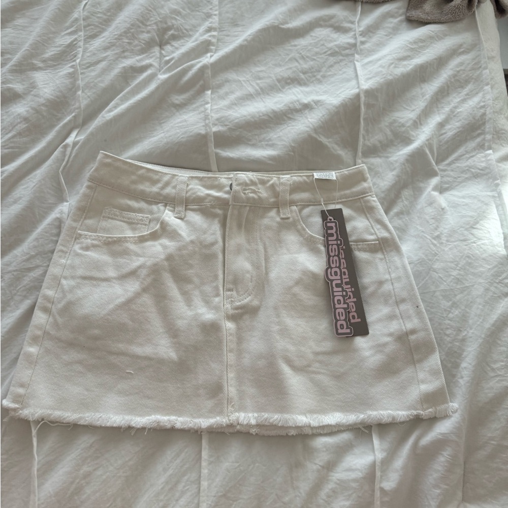 Missguided white denim mini skirt